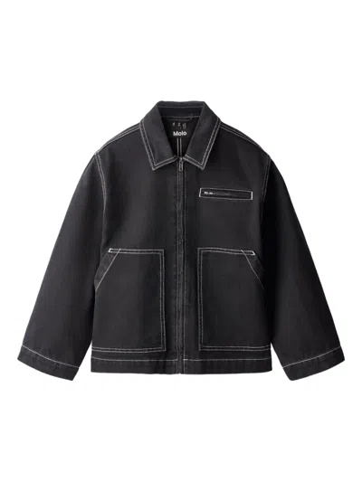 Molo Kids' Hetson Contrast-stitch Zip-up Jacket In Black