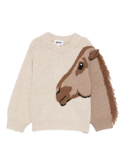 Molo Kids' Horse-head Fringe Sweater In Neutral