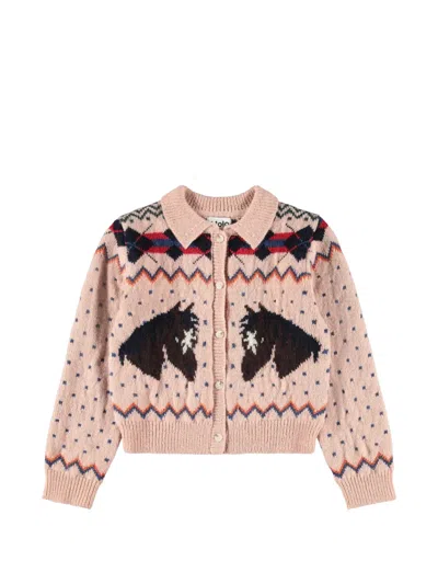 Molo Kids' Horse-intarsia Cardigan In Pink