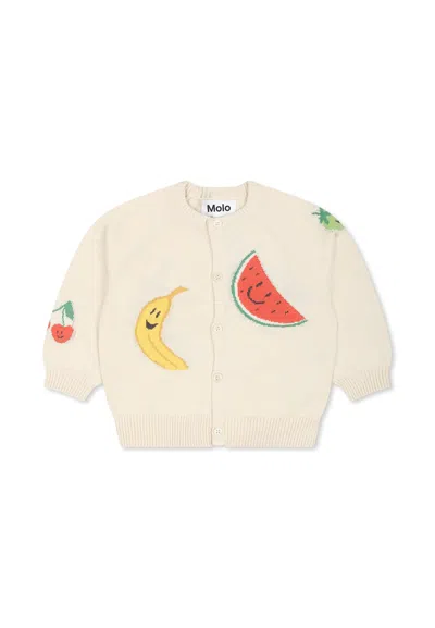Molo Ivory Cardigan For Babykids With Fruits In Beige