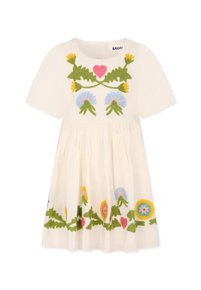 Molo Kids' Ivory Dress For Girl With Flowers