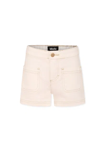 Molo Kids' Ivory Shorts For Girl With Logo Patch In White