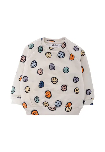 Molo Ivory Sweatshirt For Babykids With Smiley In White
