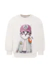 Molo Ivory Sweatshirt For Girl With Cat In White