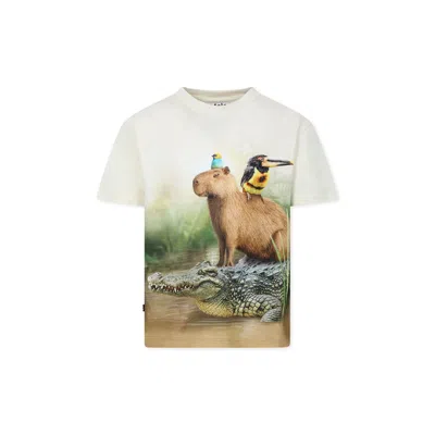Molo Kids' Ivory T-shirt For Boy With Capybara