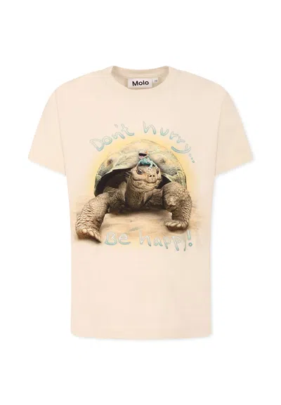 Molo Kids' Ivory T-shirt For Boy With Turle