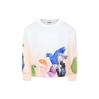 Molo Kids' Ivory T-shirt For Girl With Parrots Print