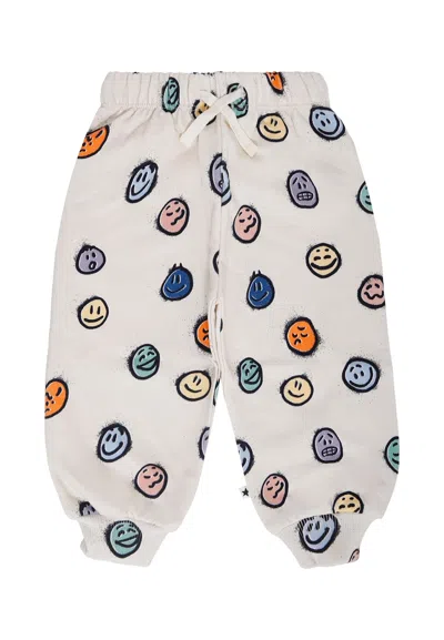 Molo Ivory Trousers For Babykids With Smiley In Yellow