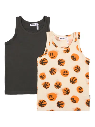 Molo Kids' Jayden Patterned Tank Tops (set Of Two) In Black