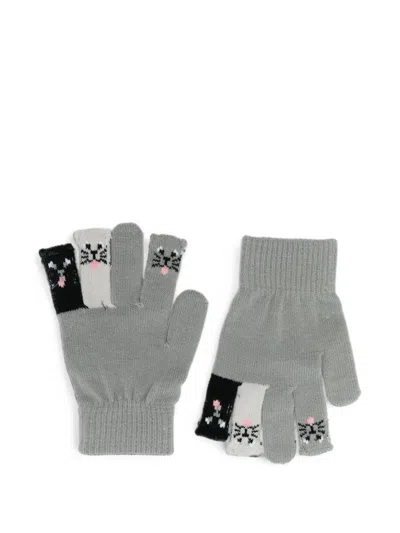 Molo Kids' Kaapo Cat-intarsia Knitted Gloves In Grey