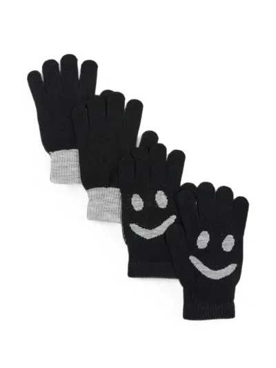 Molo Kids' Kello Smiley-face Intarsia-knit Gloves In Black