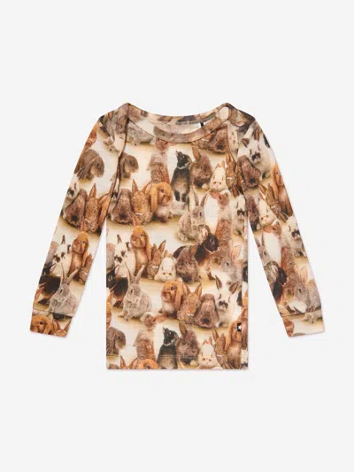 Molo Kids Long Sleeve Rabbits T-shirt In Beige