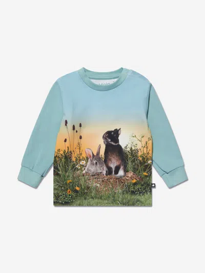 Molo Kids Rabbit Life Long Sleeve T-shirt In Blue