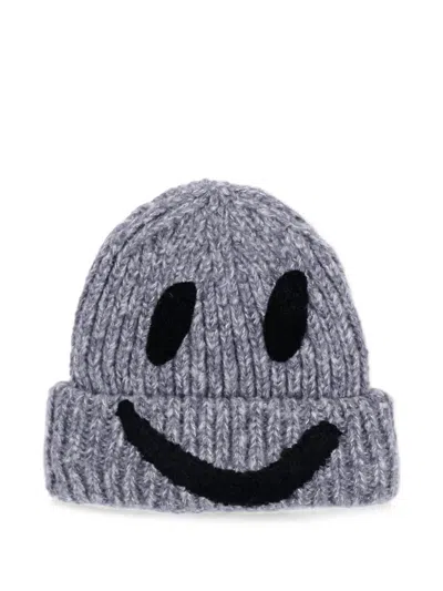 Molo Kids' Kim Smiley-face Chunky-knit Beanie Hat In Grey
