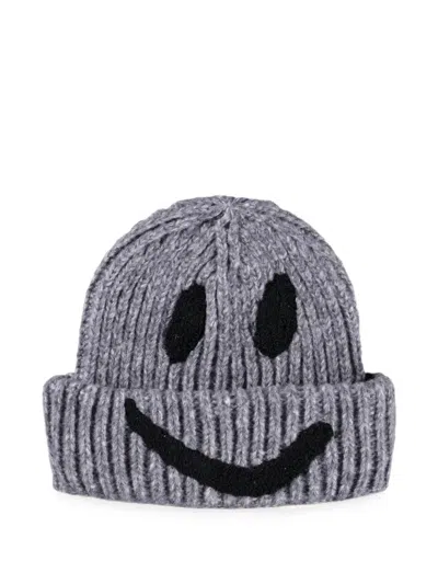 Molo Kids' Kim Smiley-face Chunky-knit Beanie Hat In Grey