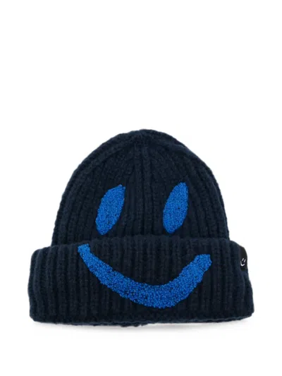 Molo Kids' Kim Smiley-patch Ribbed Beanie Hat In Blue