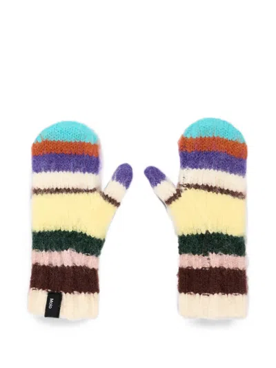 Molo Kids' Kirsa Striped Knitted Mittens In Yellow