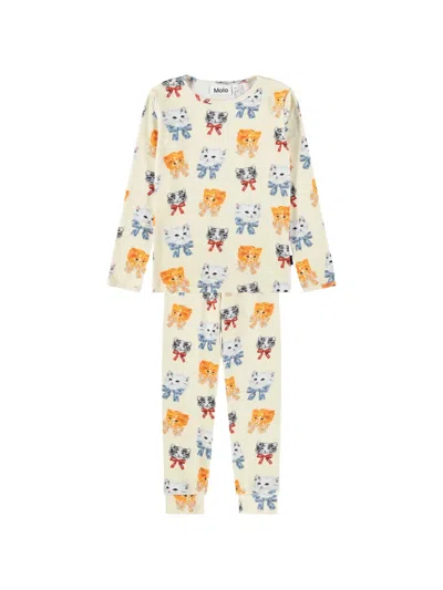 Molo Kids' Kitten-print Pajamas In Neutral