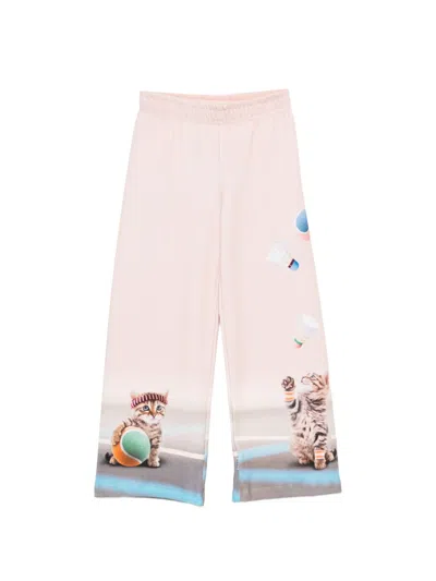 Molo Kids' Kitten-print Track Pants In Pink