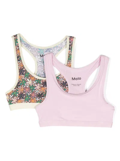 Molo Kids' Leaves-print Bras (set Of Two) In Pink