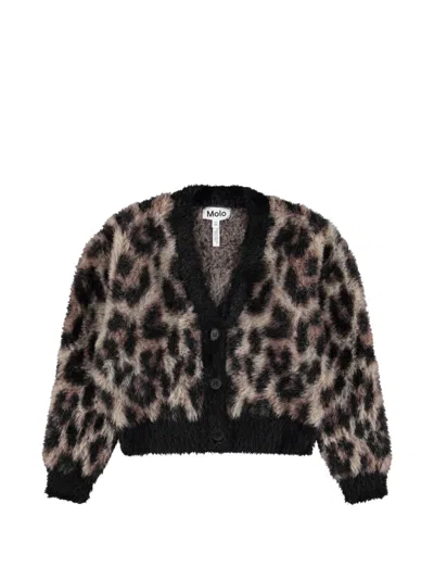 Molo Kids' Leopard-print Brushed-knit Cardigan In Multi