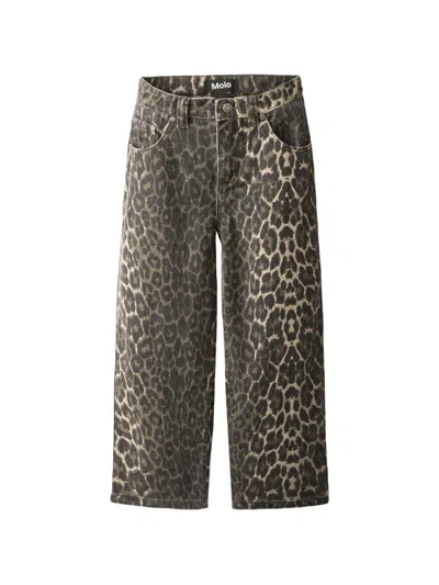 Molo Kids' Leopard-print Jeans In Brown