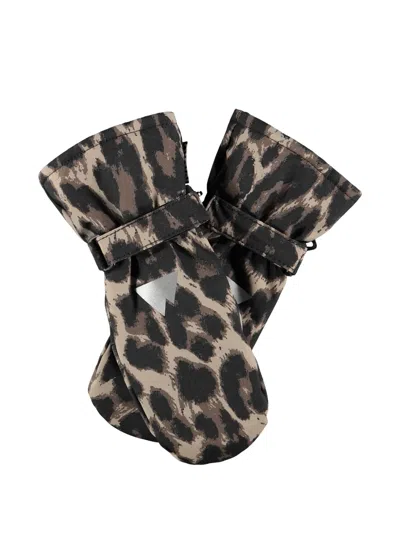 Molo Kids' Leopard-print Touch-strap Ski Mittens In Neutrals