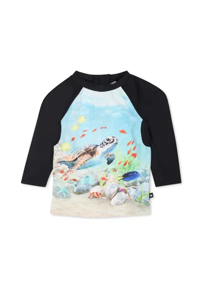 Molo Light Blue Anti-uv T-shirt For Baby Boy With Ocean Print In Multicolor