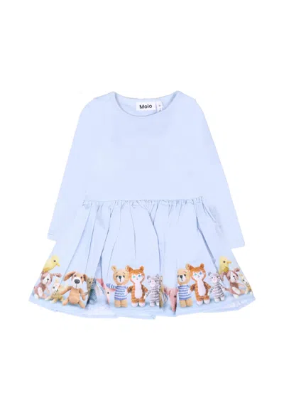 Molo Light Blue Dress For Baby Girl With Plush Print