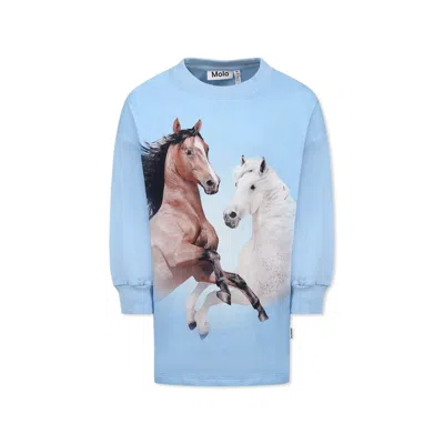 Molo Kids' Light Blue Dress For Girl With Horses