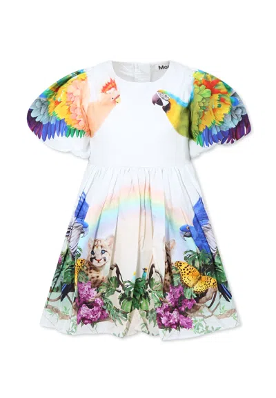 Molo Kids' Light Blue Dress For Girl With Jungle Print