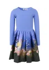Molo Light Blue Dress For Girl With Moon In Blue