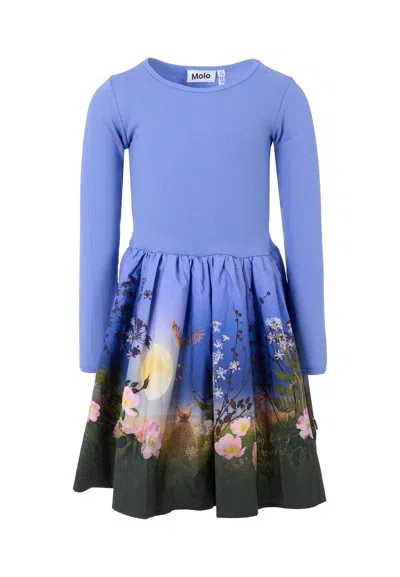 Molo Kids' Light Blue Dress For Girl With Moon