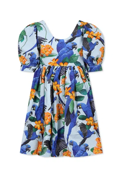 Molo Kids' Light Blue Dress For Girl With Parrot In Multicolor