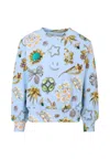 Molo Light Blue Sweatshirt For Girl With Jewel Print In Multi