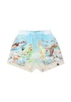 Molo Light Blue Swim Shorts For Baby Boy With Ocean Print In Light Blue