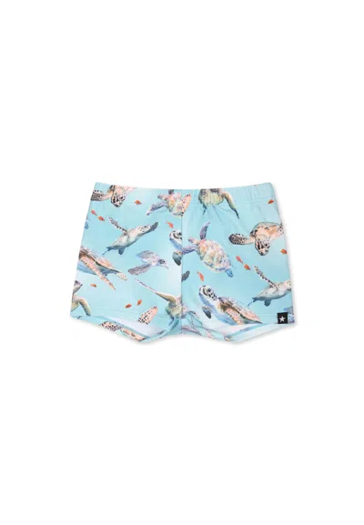 Molo Light Blue Swim Shorts For Baby Boy With Ocean Print