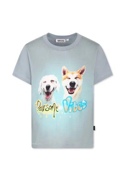 Molo Kids' Light Blue T-shirt For Boy With Dogs