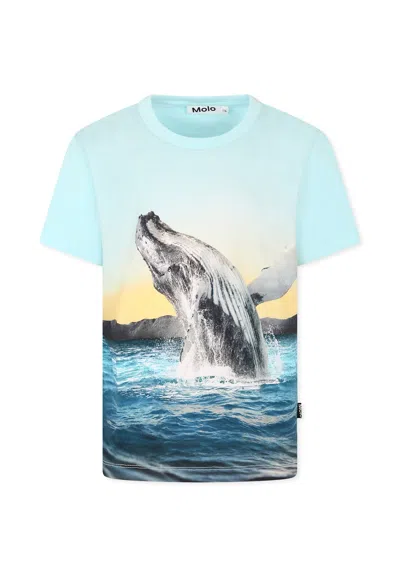 Molo Kids' Light Blue T-shirt For Boy With Whale