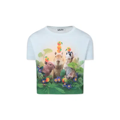 Molo Kids' Light Blue T-shirt For Girl With Animals