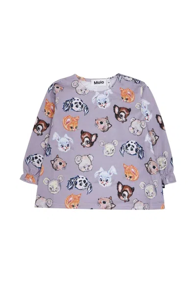 Molo Lilac T-shirt For Baby Girl With Animals In Purple