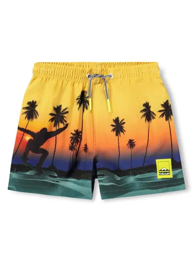 Molo Kids' Little Boy's & Boy's Skateboard Print Swim Shorts In Yellow