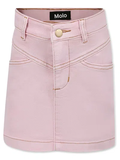 Molo Kids' Logo-tag Denim Skirt In Pink