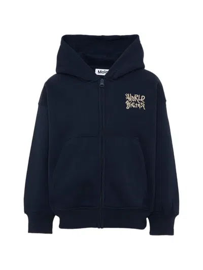Molo Logo-embroidered Zip-up Hoodie In Black