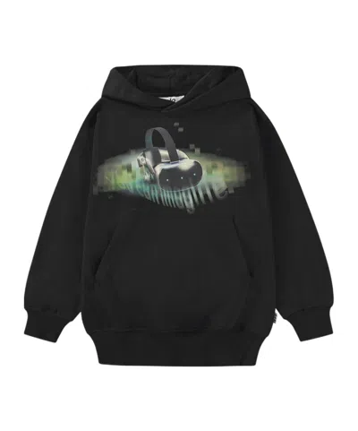 Molo Kids' Long-sleeved Hooded Hoodie In Black