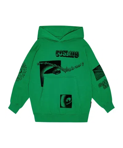 Molo Kids' Long-sleeved Hooded Hoodie In Green