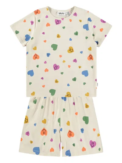 Molo Kids' Luvis Heart-print Smiley-face Pyjamas In Multi