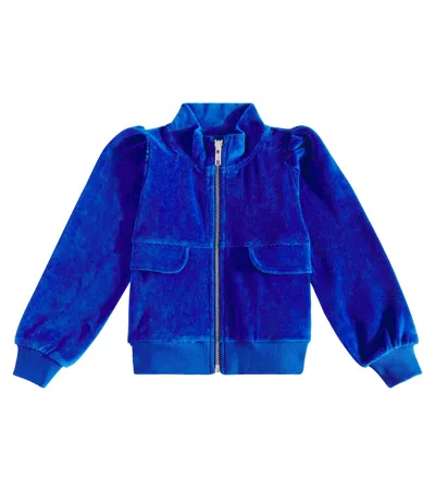 Molo Kids' Malika Corduroy Zip-up Sweatshirt In Blue
