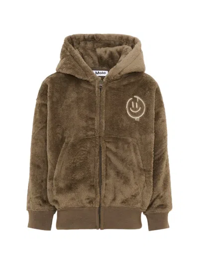 Molo Kids' Marley Fleece-texture Smiley-face Hoodie In Brown