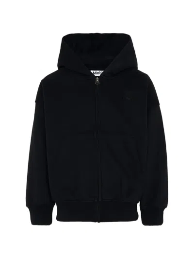 Molo Kids' Logo-embroidered Zip-up Hoodie In Black